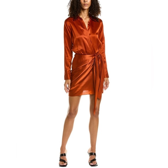 NWT L’AGENCE Atlas Silk Wrap Dress 0 burnt orange - Picture 1 of 13